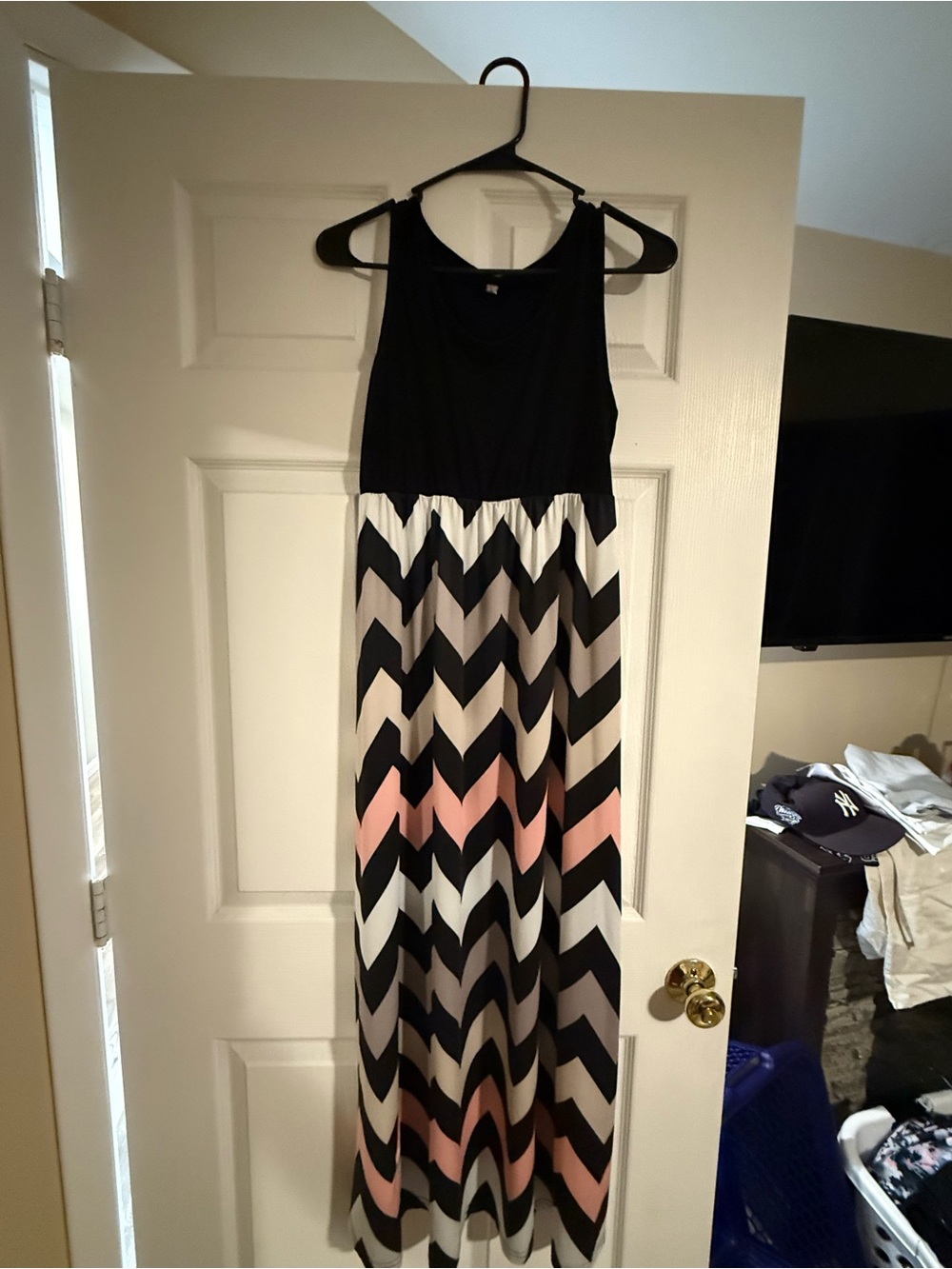 Black and Chevron Pink Maxi Dress - Women